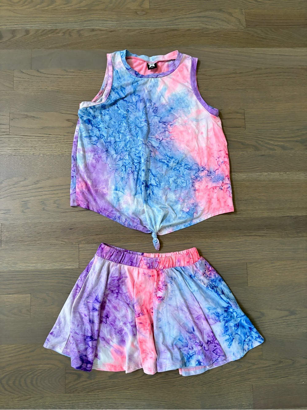 Super Fun Tie-Dye Sleeveless Top & Skirt Set - Pink, Blue & Purple